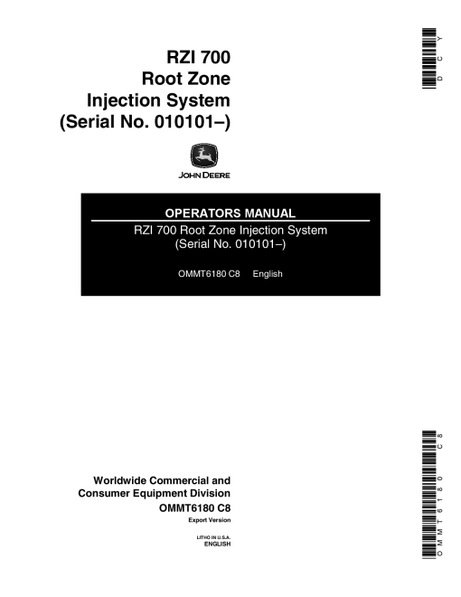 John Deere RZI 700 Root Zone Injection System 010101 OMMT6180 Operation and Maintenance manual PDF Download