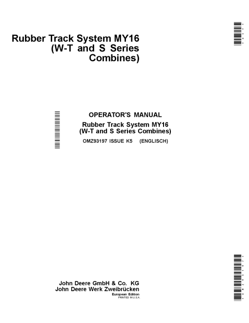 John Deere Rubber Tracks Systems for W T S Series Combines OMZ93197 Operation and Maintenance manual PDF Download