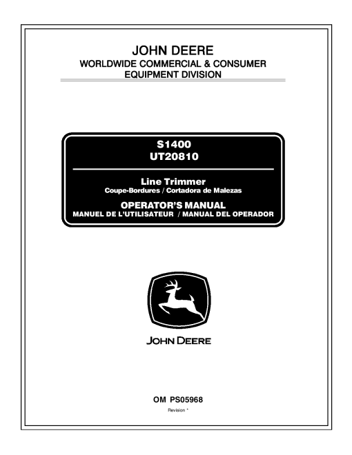 John Deere S1400 Line Trimmer UT20810 OMPS05968 Operation and Maintenance manual PDF Download