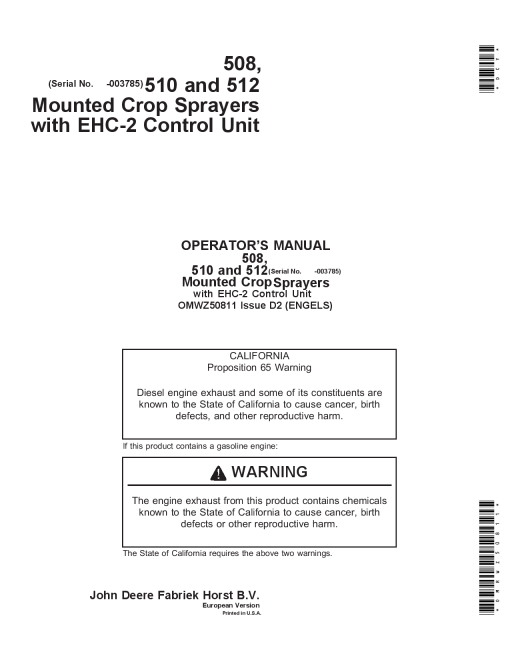 John Deere SPRAYER SOB 512EHC 2 ENGLISH OMWZ50811 Operation and Maintenance manual PDF Download