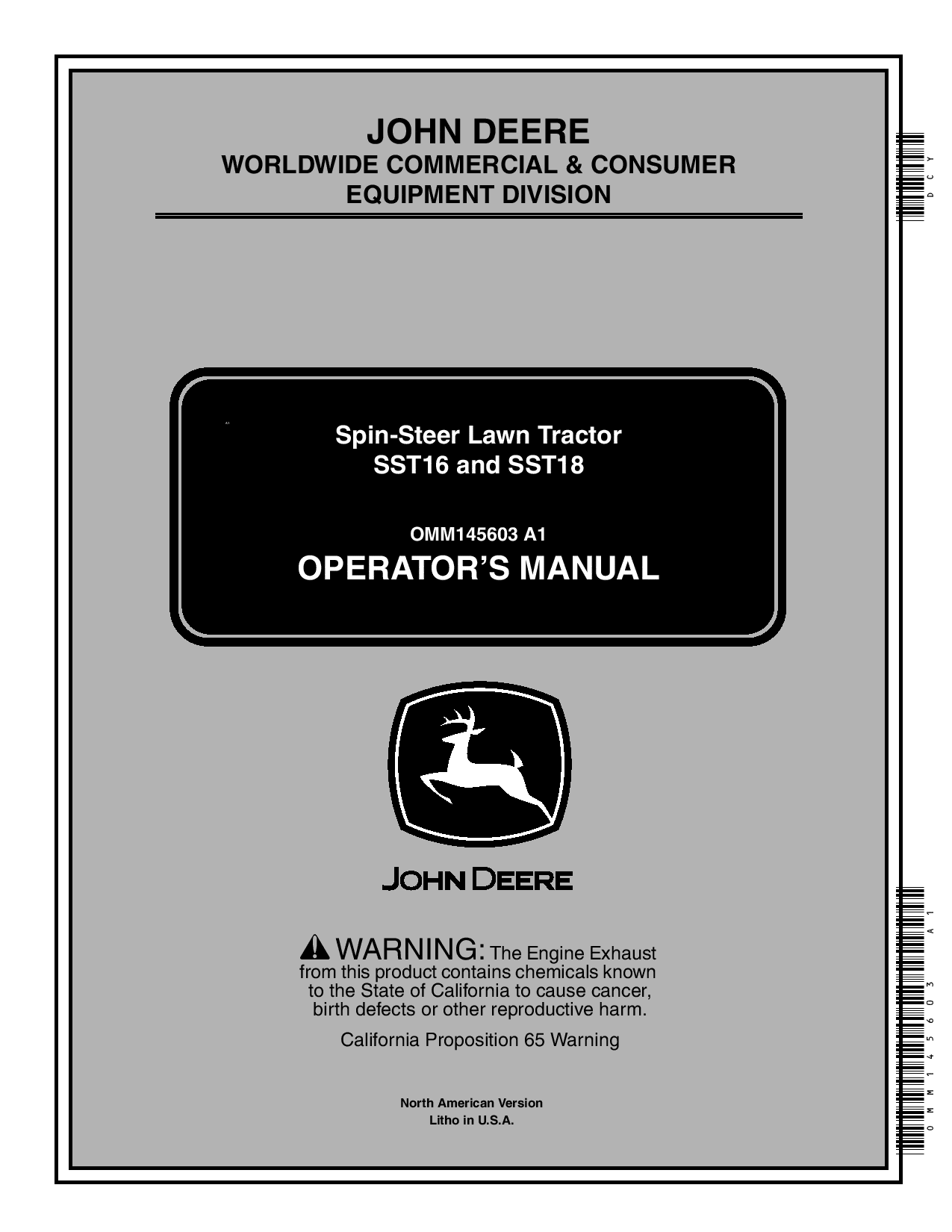 John Deere SST16 SST 18 Spin Steer Lawn Tractor 010001 OMM145603 Operation and Maintenance manual PDF Download