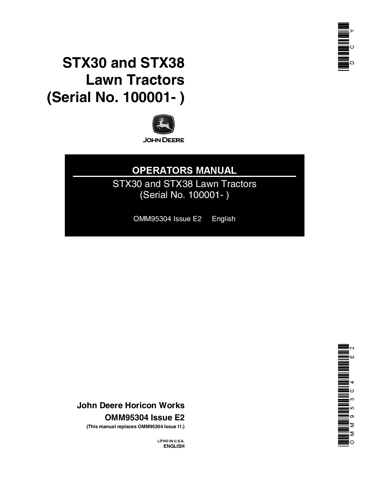 John Deere STX30 STX38 Lawn Tractors Yellow Mower Deck OMM95304 Operation and Maintenance manual PDF Download