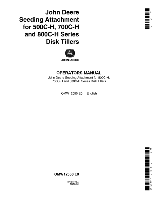 John Deere Seeding Attachment SOOC H 700C H 800C H Series Disk Tillers OMW12550 Operation and Maintenance manual PDF Download