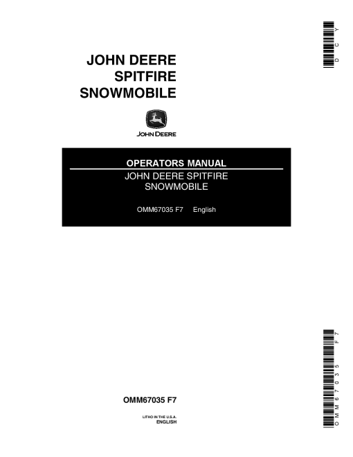 John Deere Spitfire Snowmobiles 000000 095000 OMM67035 Operation and Maintenance manual PDF Download