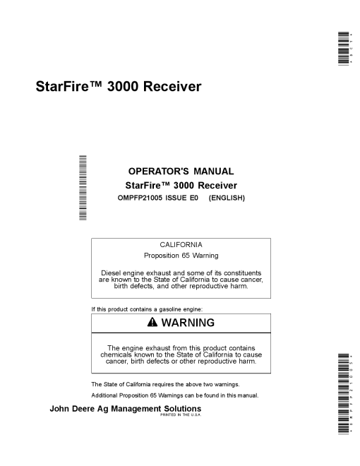 John Deere StarFireTM 3000 Receiver OMPFP21005 Operation and Maintenance manual PDF Download