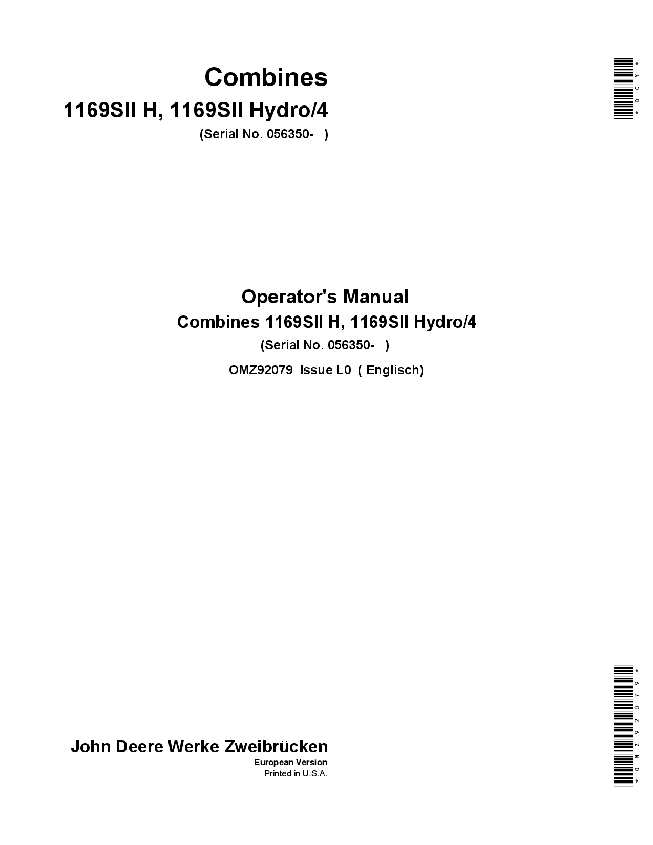 John Deere Supplement to be used with OMZ92058 OMZ92079 Operation and Maintenance manual PDF Download