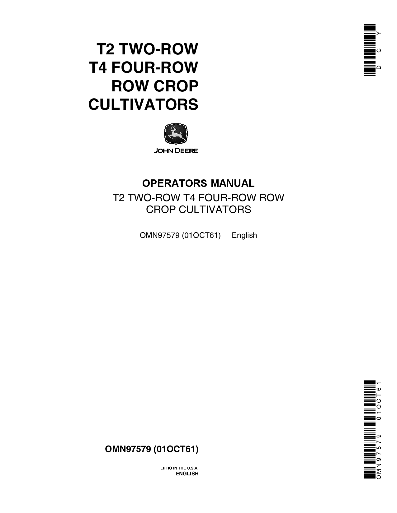 John Deere T2 T4 Row Crop Cultivator OMN97579 Operation and Maintenance manual PDF Download