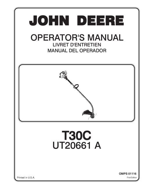 John Deere T30C String Trimmer UT20661 A OMPS01116 Operation and Maintenance manual PDF Download