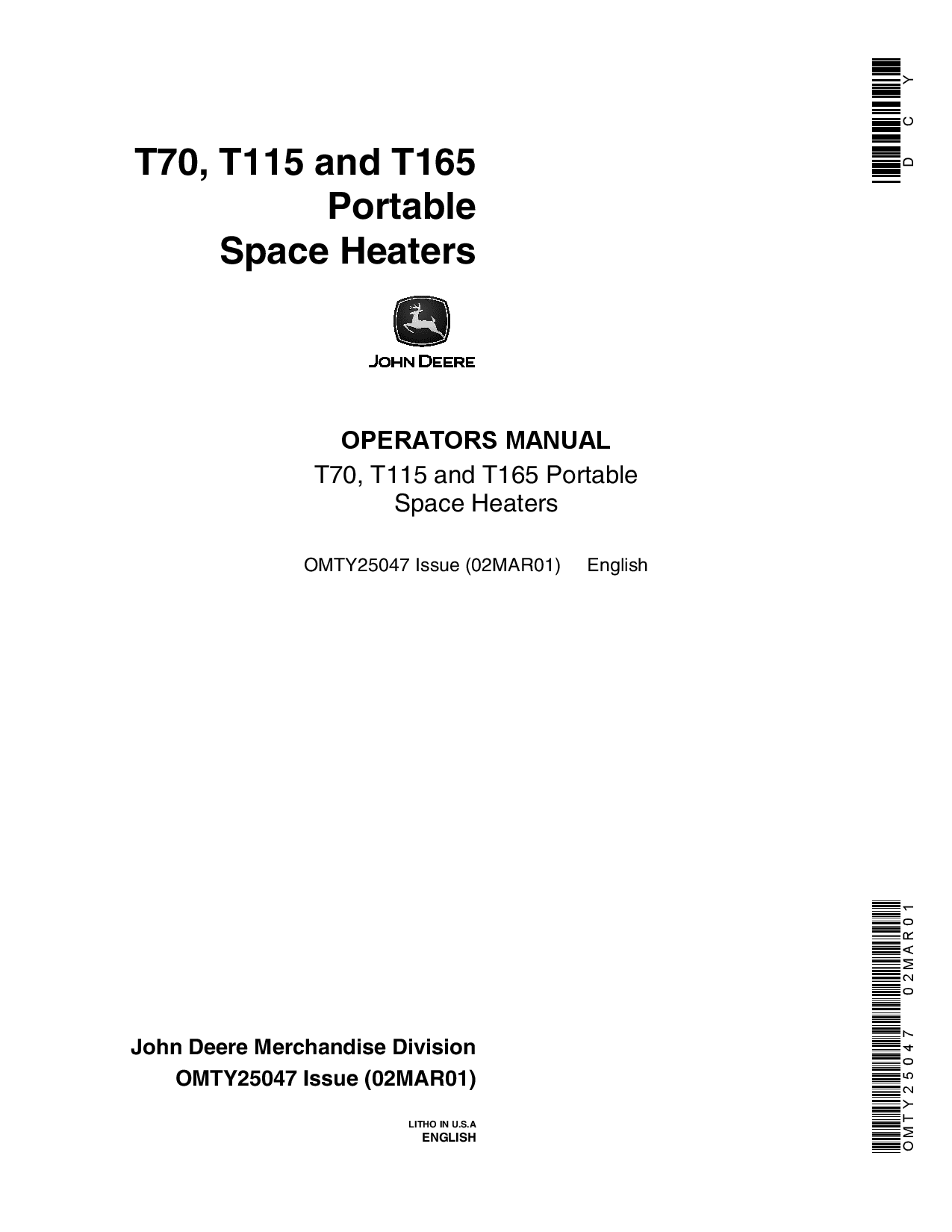 John Deere T70 T115 T165 Portable Space Heaters OMTY25047 Operation and Maintenance manual PDF Download