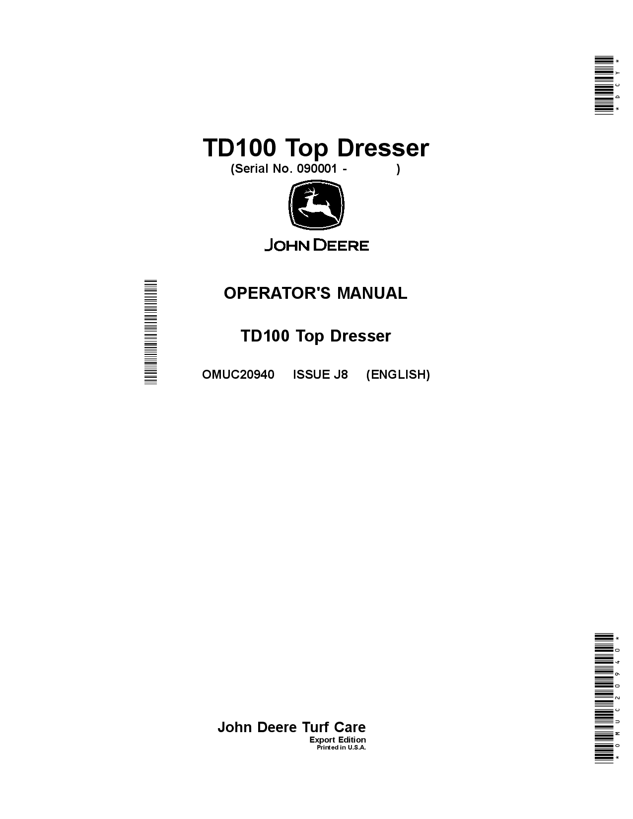 John Deere TD100 Top Dresser OMUC20940 Operation and Maintenance manual PDF Download
