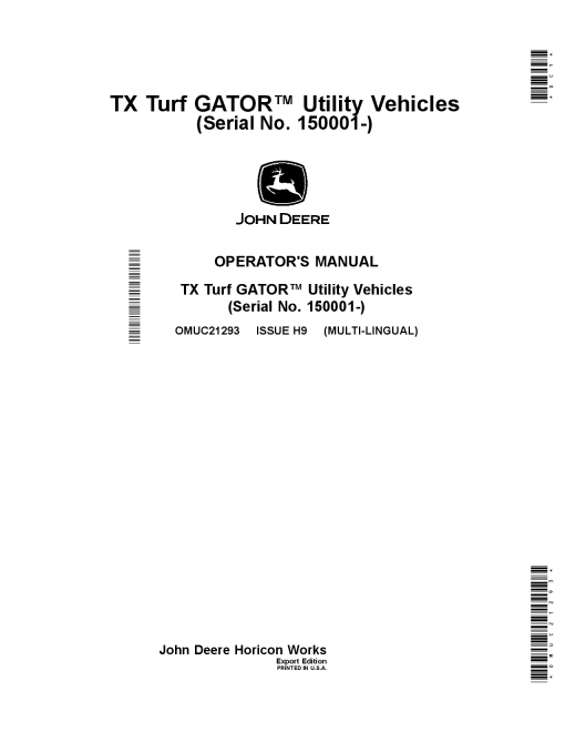 John Deere TX Turf GATORTM Utility Vehicles OMUC21293 Operation and Maintenance manual PDF Download