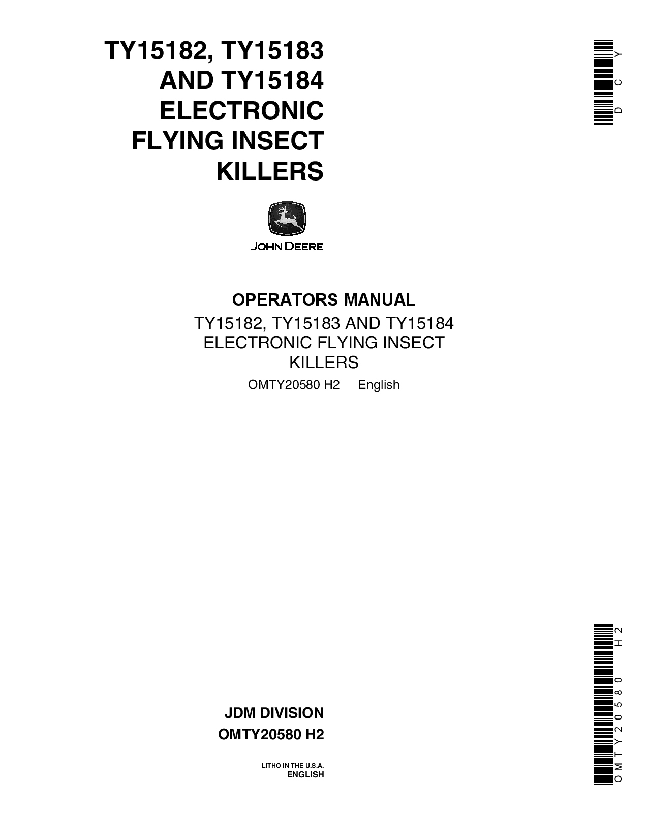John Deere TY15182 TY15183 TY15184 Electronic Flying Insect Killers OMTY20580 Operation and Maintenance manual PDF Download