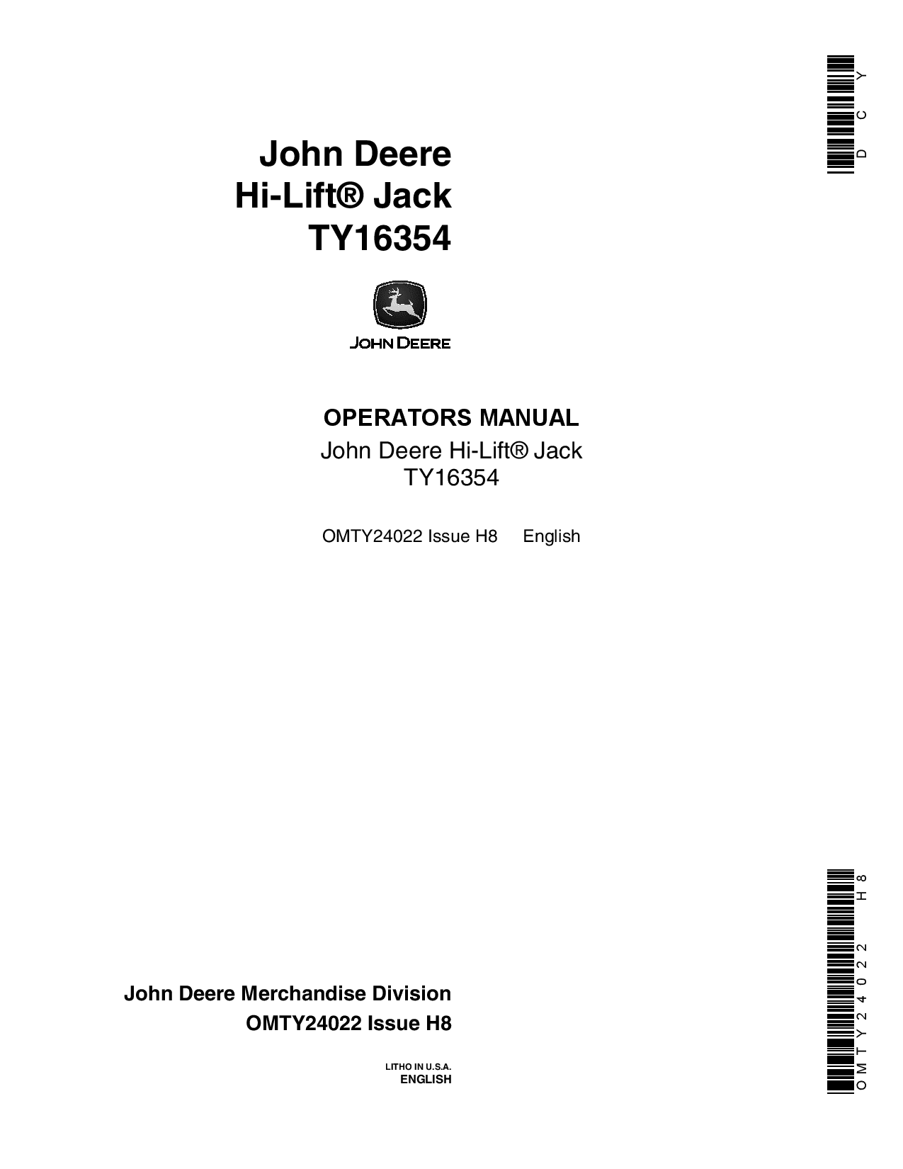 John Deere TY16354 Hi LIFTJACK OMTY24022 Operation and Maintenance manual PDF Download