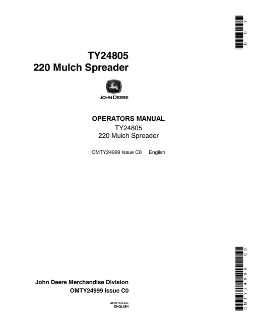 John Deere TY24805 220 Mulch Spreader OMTY24999 Operation and Maintenance manual PDF Download