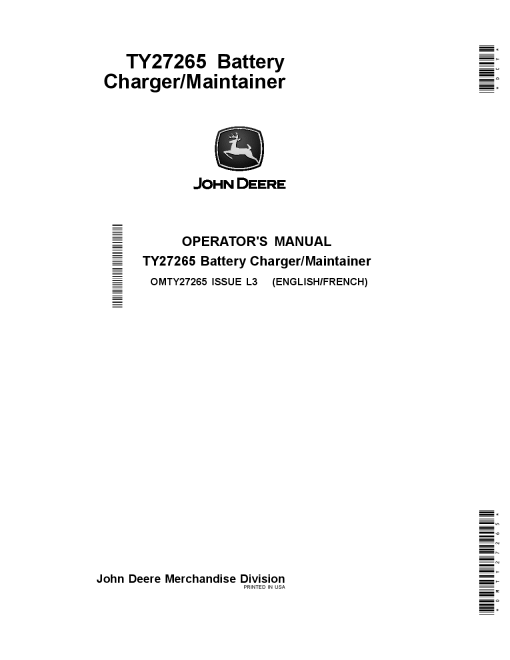 John Deere TY27265 Battery ChargerMaintainer OMTY27265 Operation and Maintenance manual PDF Download