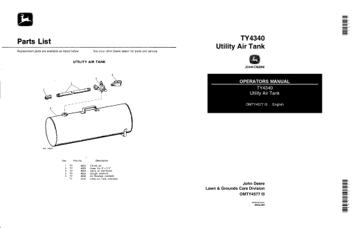 John Deere TY4340 Utility Air Tank OMTY4577 Operation and Maintenance manual PDF Download
