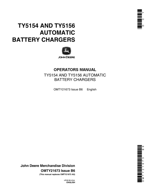 John Deere TY5154 TY5156 Automatic Battery Chargers OMTY21673 Operation and Maintenance manual PDF Download