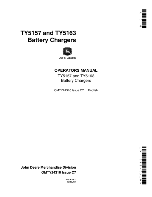 John Deere TY5157 TY5163 Battery Chargers OMTY24310 Operation and Maintenance manual PDF Download