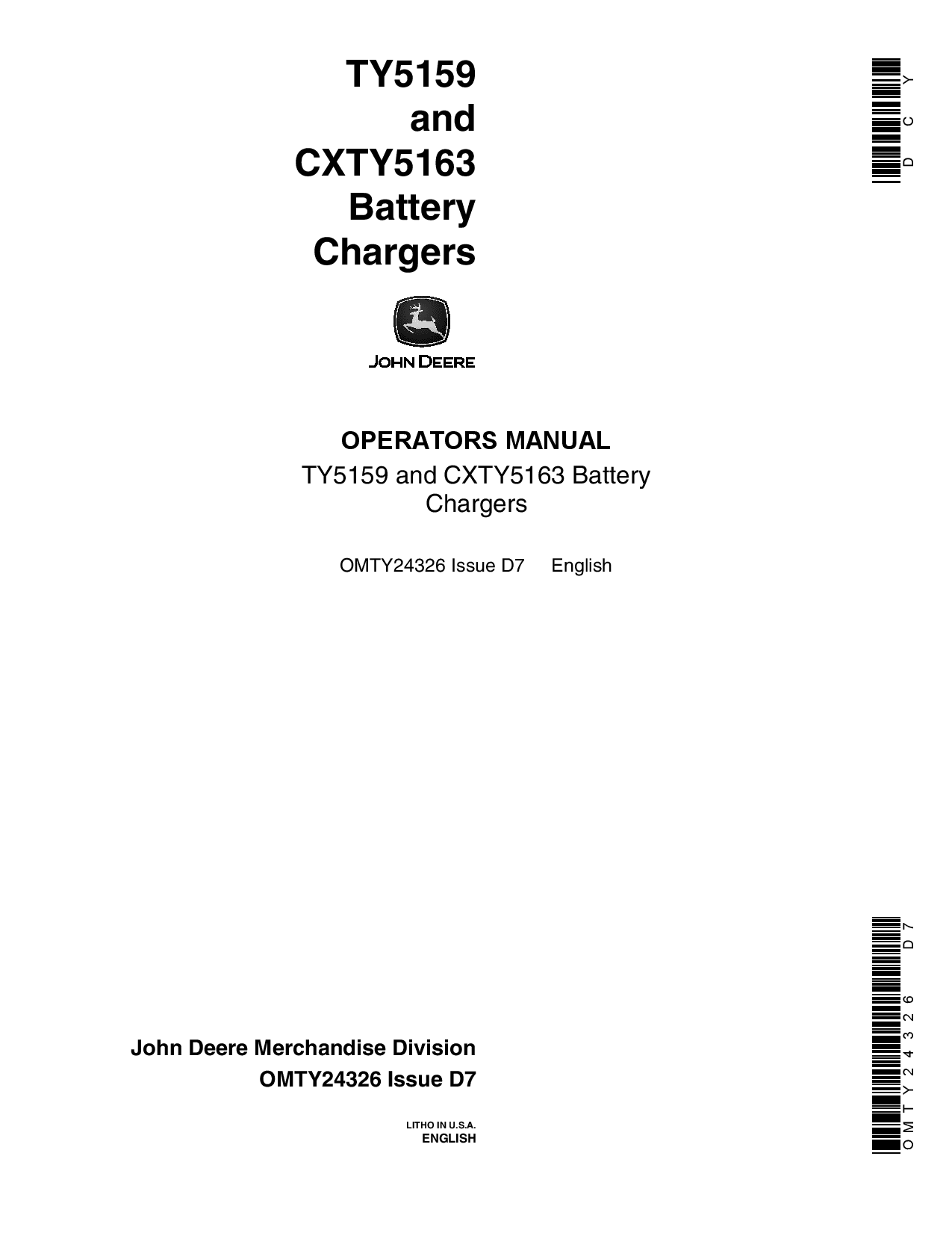 John Deere TY5159 CXTY5163 Battery Chargers OMTY24326 Operation and Maintenance manual PDF Download