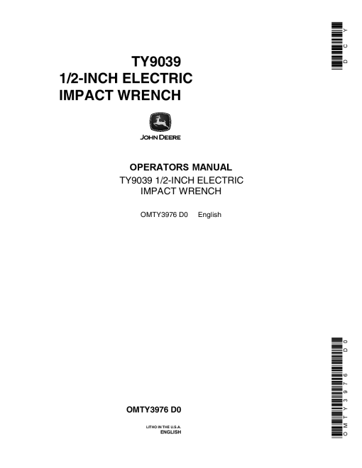 John Deere TY9030 Electric Impact Wrench OMTY3976 Operation and Maintenance manual PDF Download
