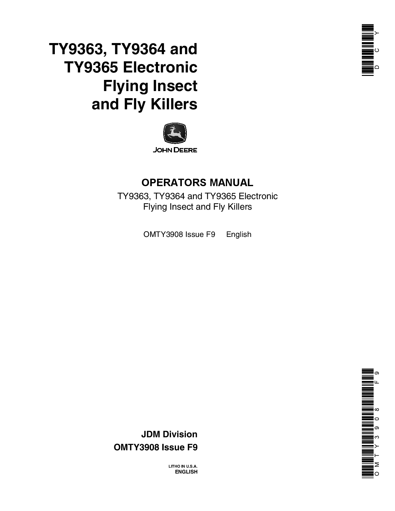 John Deere TY9363 TY9364 TY9365 Electronic Flying Insect Killers OMTY3908 Operation and Maintenance manual PDF Download