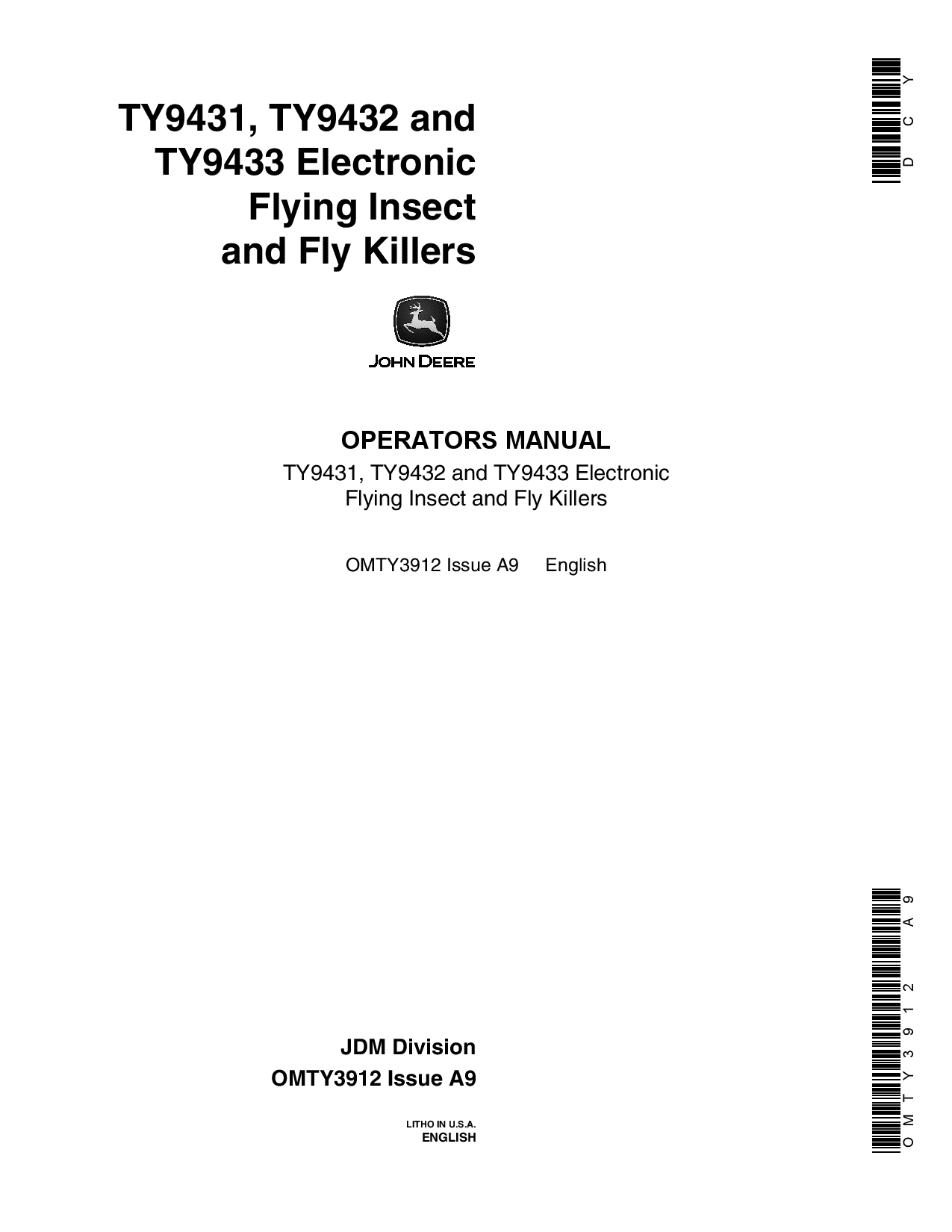 John Deere TY9431 TY9432 TY9433 Electronic Flying Insect Killers OMTY3912 Operation and Maintenance manual PDF Download