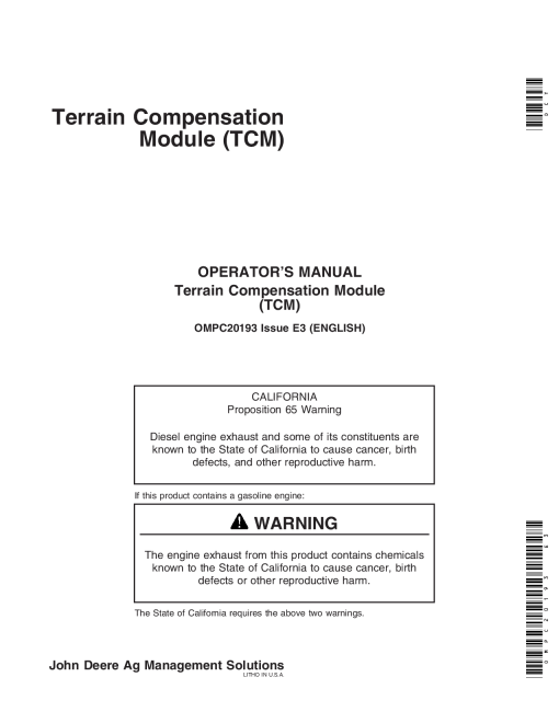 John Deere Terrain Compensation Module TCM OMPC20193 Operation and Maintenance manual PDF Download