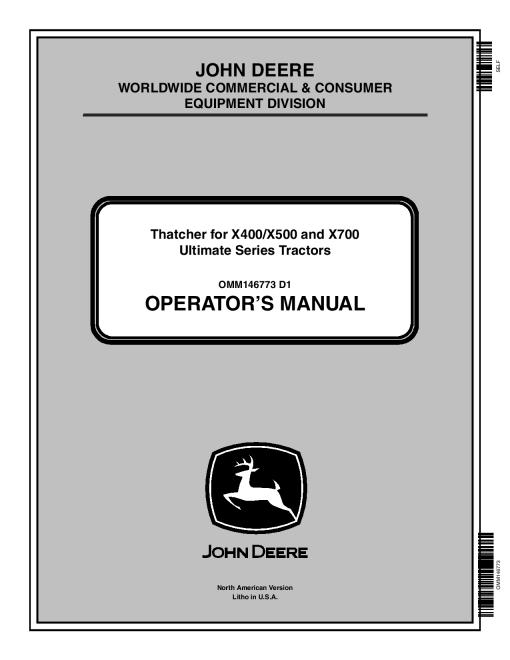 John Deere Thatcher for X400 X500 Series Tractors OMM146773 Operation and Maintenance manual PDF Download
