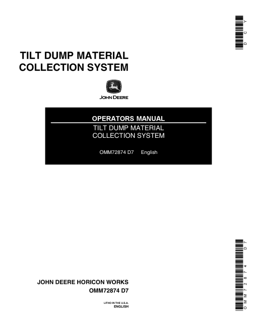 John Deere Tilt Dump Material Collection System OMM72874 Operation and Maintenance manual PDF Download