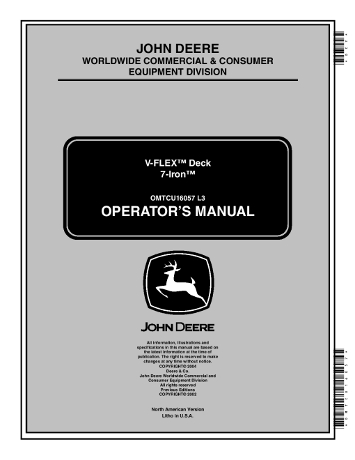 John Deere V Flex Deck 7 Iron 010001 OMTCU16057 Operation and Maintenance manual PDF Download