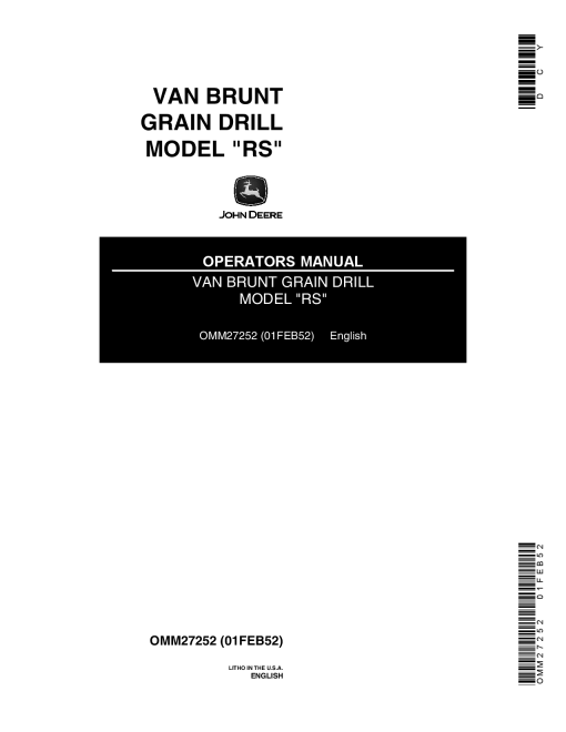 John Deere Van Brunt Grain Drill Model RS OMM27252 Operation and Maintenance manual PDF Download