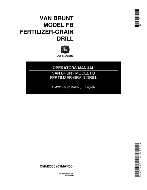 John Deere Van Brunt Model FB Fertilizer Grain Drill OMM2355 Operation and Maintenance manual PDF Download