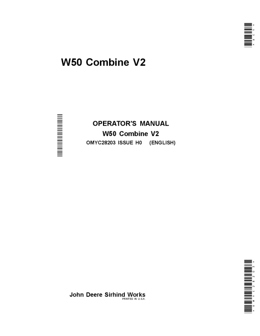 John Deere W50 Combine V2 OMYC28203 Operation and Maintenance manual PDF Download