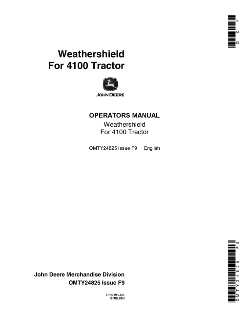 John Deere Weathershields for 4100 Tractor OMTY24825 Operation and Maintenance manual PDF Download