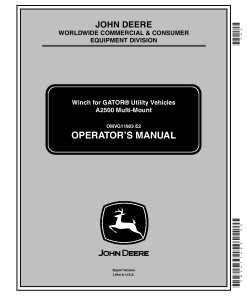 John Deere Winch for Gator Utility Vehicles A2500 Mulit Mount OMVG11603 Operation and Maintenance manual PDF Download