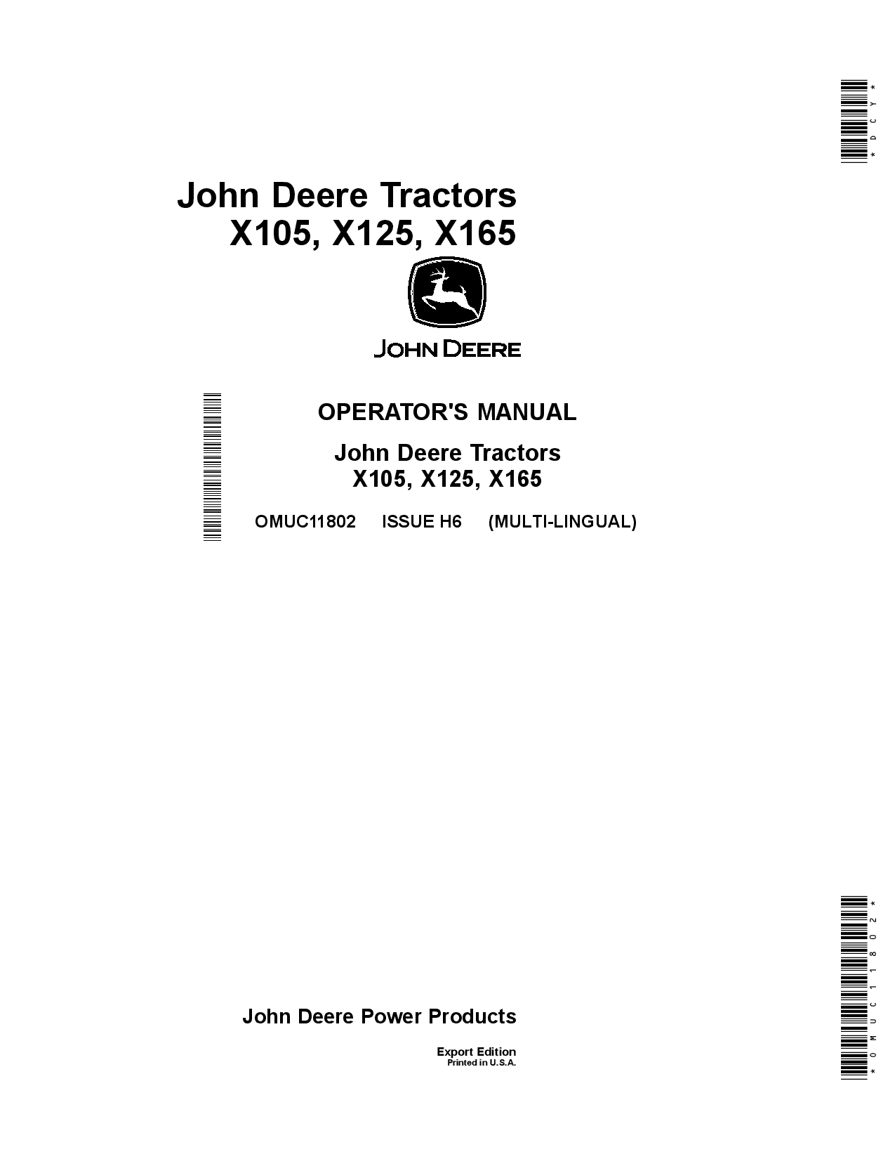 John Deere X105 X125 8 X165John Deere Tractors OMUC11802 Operation and Maintenance manual PDF Download