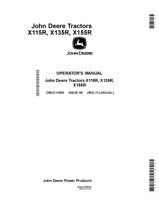 John Deere X115R X135R 82 X1 SSRJOhn Deere Tractors OMUC11809 Operation and Maintenance manual PDF Download