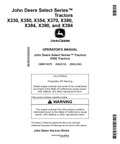 John Deere X330 X350 X354 X370 X380 X384 X390 X394Select Series TractorsNorth American Edition 010001 OMM174375 Operation and Maintenance manual PDF Download