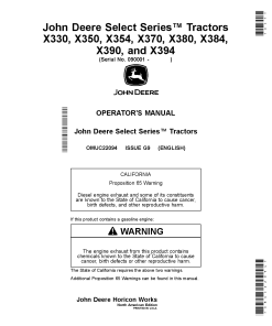John Deere X330 X350 X354 X370 X380 X384 X390 and X394 Select Series Tractors OMUC22094 Operation and Maintenance manual PDF Download