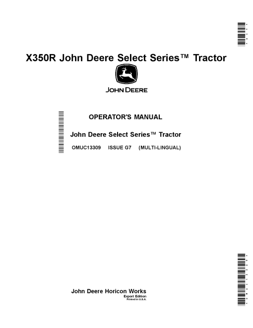 John Deere X350R Select Series Tractors OMUC13309 Operation and Maintenance manual PDF Download