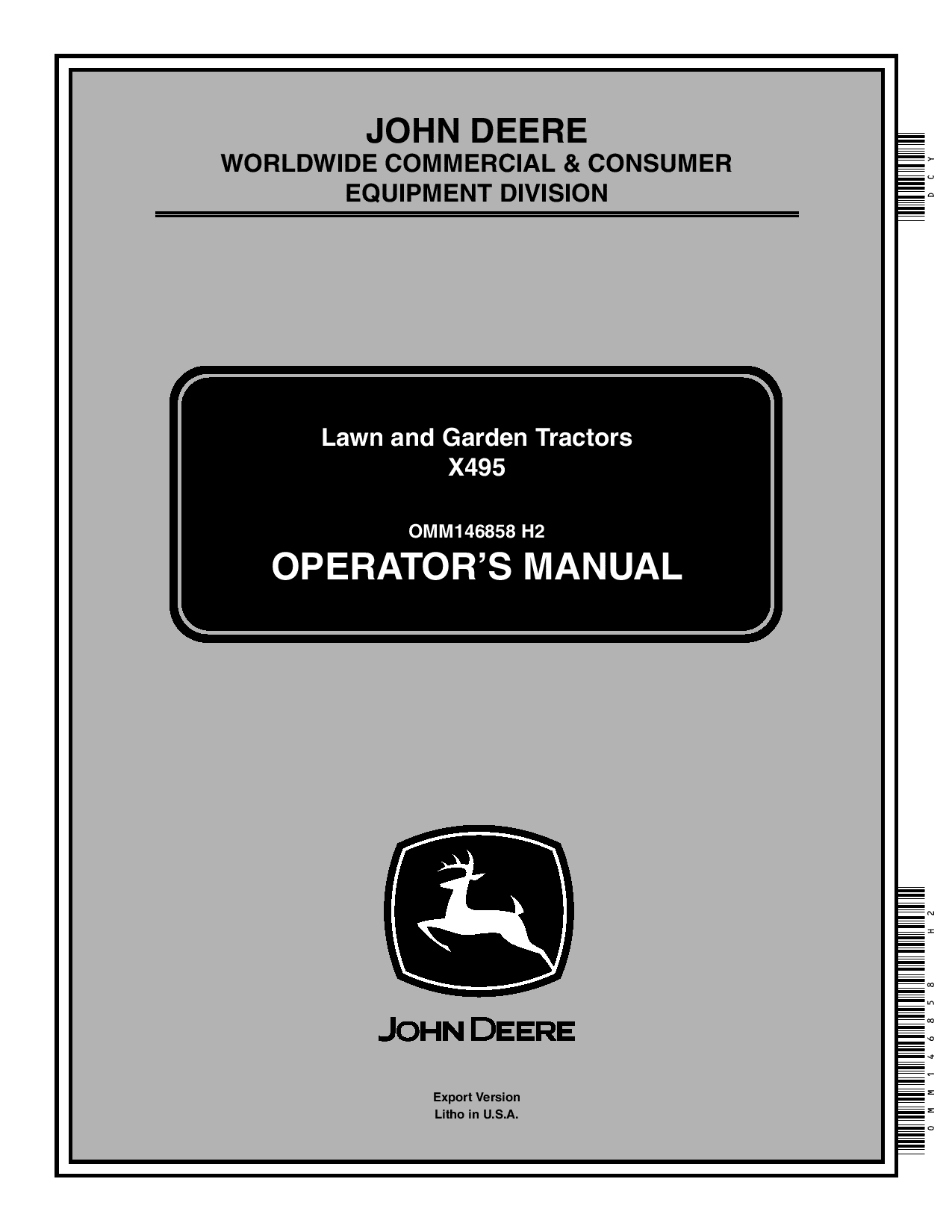 John Deere X495 Lawn Garden Tractors Export Edition 010001 030000 OMM146858 Operation and Maintenance manual PDF Download