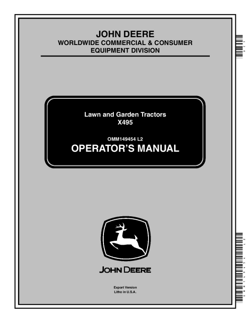 John Deere X495 Lawn Garden Tractors Export Edition 020831 030000 OMM149454 Operation and Maintenance manual PDF Download