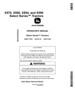 John Deere X570 X580 X584 X590 Select Series Tractors North American Edition OMM177852 Operation and Maintenance manual PDF Download