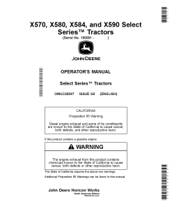 John Deere X570 X580 X584 and X590 Select Series Tractors 160001 OMUC26547 Operation and Maintenance manual PDF Download