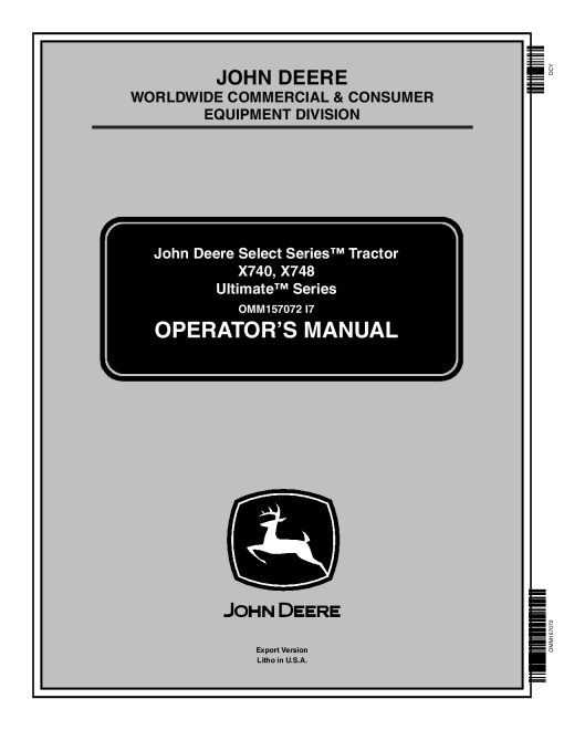 John Deere X740 X748 Select Series Tractors OMM157072 Operation and Maintenance manual PDF Download
