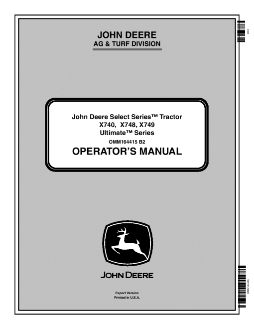 John Deere X740 X748 X749 070001 OMM164415 Operation and Maintenance manual PDF Download
