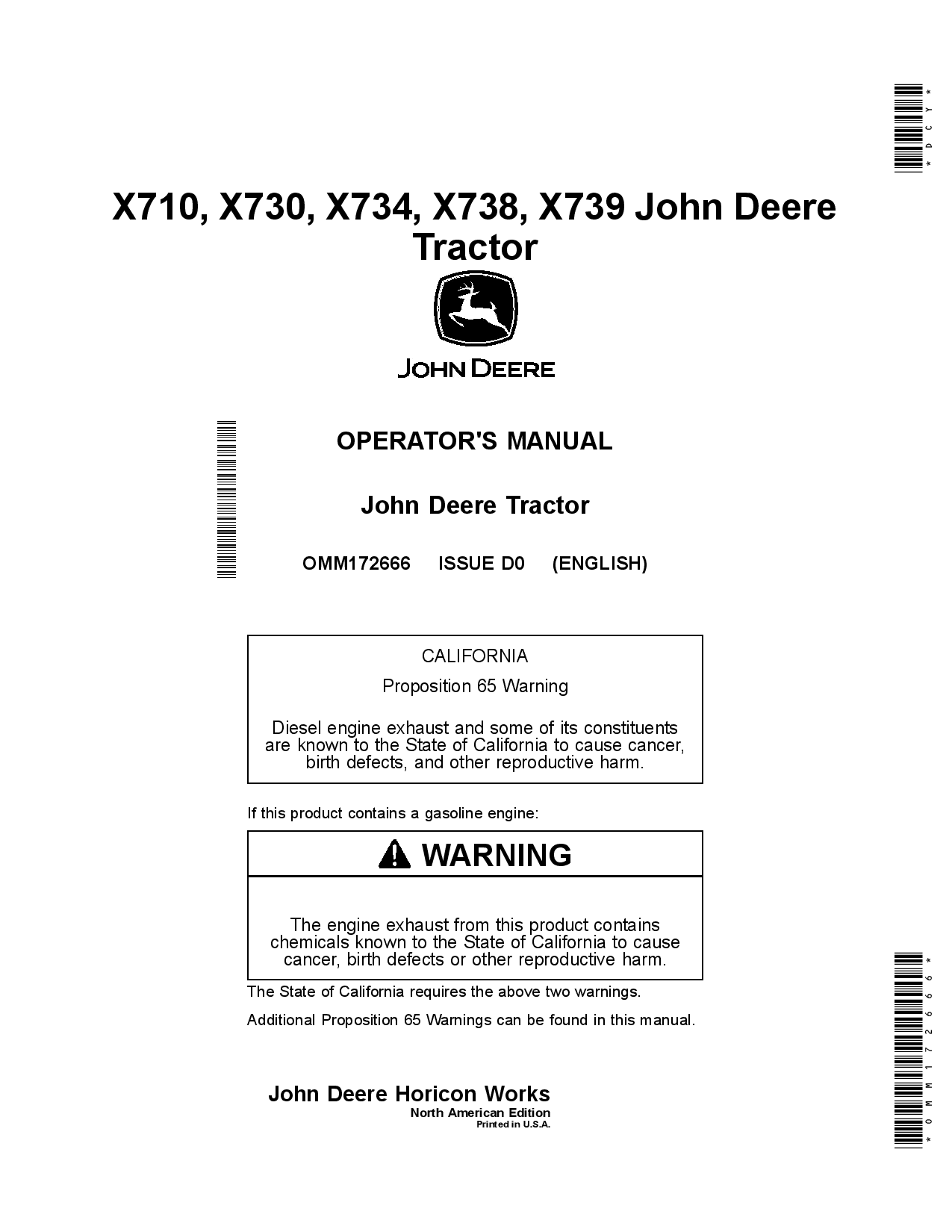 John Deere X750 X754 X758 Tractors North American Edition 030001 040000 OMM172666 Operation and Maintenance manual PDF Download