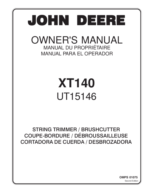 John Deere XT140 String Trimmer Brushcutter UT15146 OMPS01075 Operation and Maintenance manual PDF Download