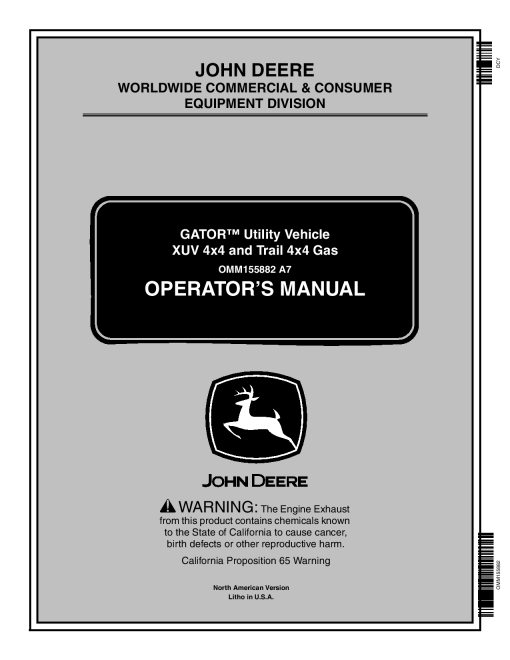 John Deere XUV 4X4 Gas Trail 4X4 Gas Gator Utiltiy Vheicle 010001 OMM155882 Operation and Maintenance manual PDF Download