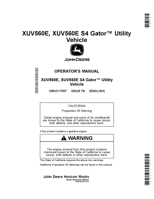 John Deere XUV560E XUV560E S4 Gator Utility Vehicles OMUC17057 Operation and Maintenance manual PDF Download